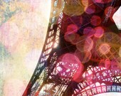 Eiffel Tower in Pink Bokeh, Paris, France - 8x10" Bokeh Fine Art Matte Photography Print, Pictures of Paris, Close-up of Pink Eiffel Tower