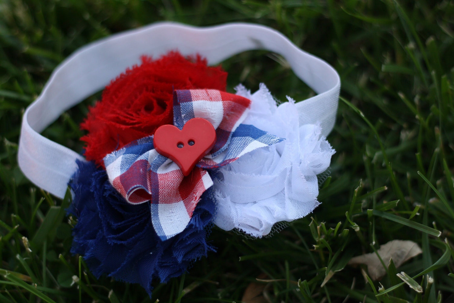 All american sweetheart, 4th of july red white and blue shabby headband, NB-adult