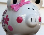 Vinyl Flower Girl Personalized Piggy Bank Small Size Wedding Gift by Three Little Pixies
