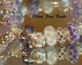 European Style Charm  Bracelet Purple Lavender Handmade with Murano Glass Lampwork Beads