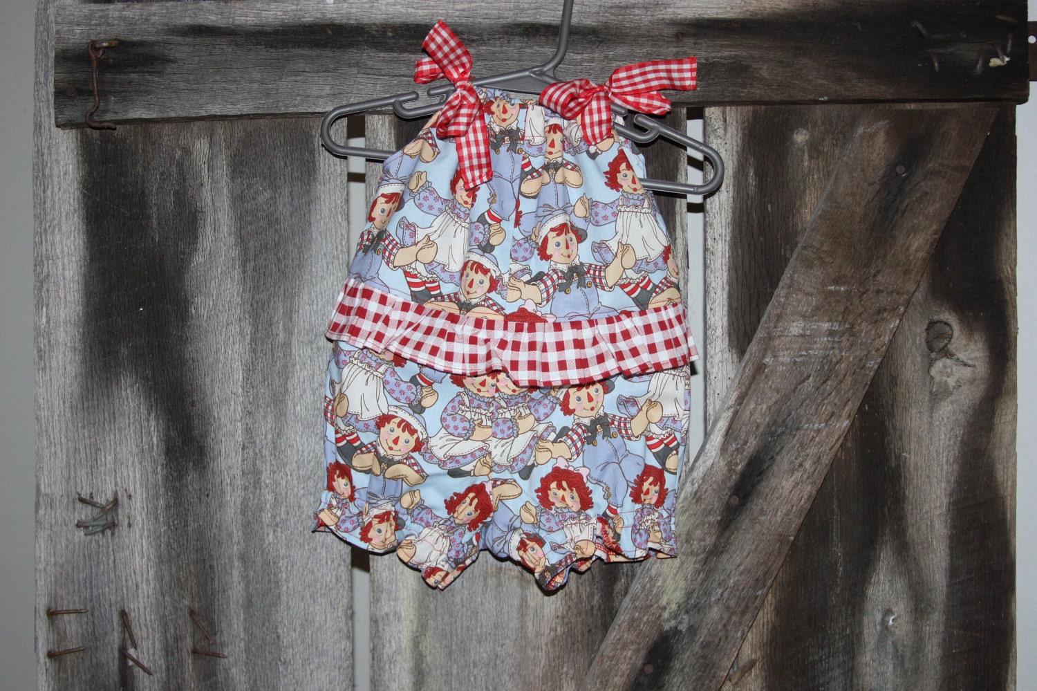 Raggedy Ann and Andy Pillowcase Bubble Ruffle Romper- 3 months, 6 months, 12 months, 2t, 3t, or 4t