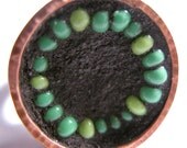 Green Mosaic Copper Ring seed bead leaf nature imprinted patina by PaulaEllisJewelry