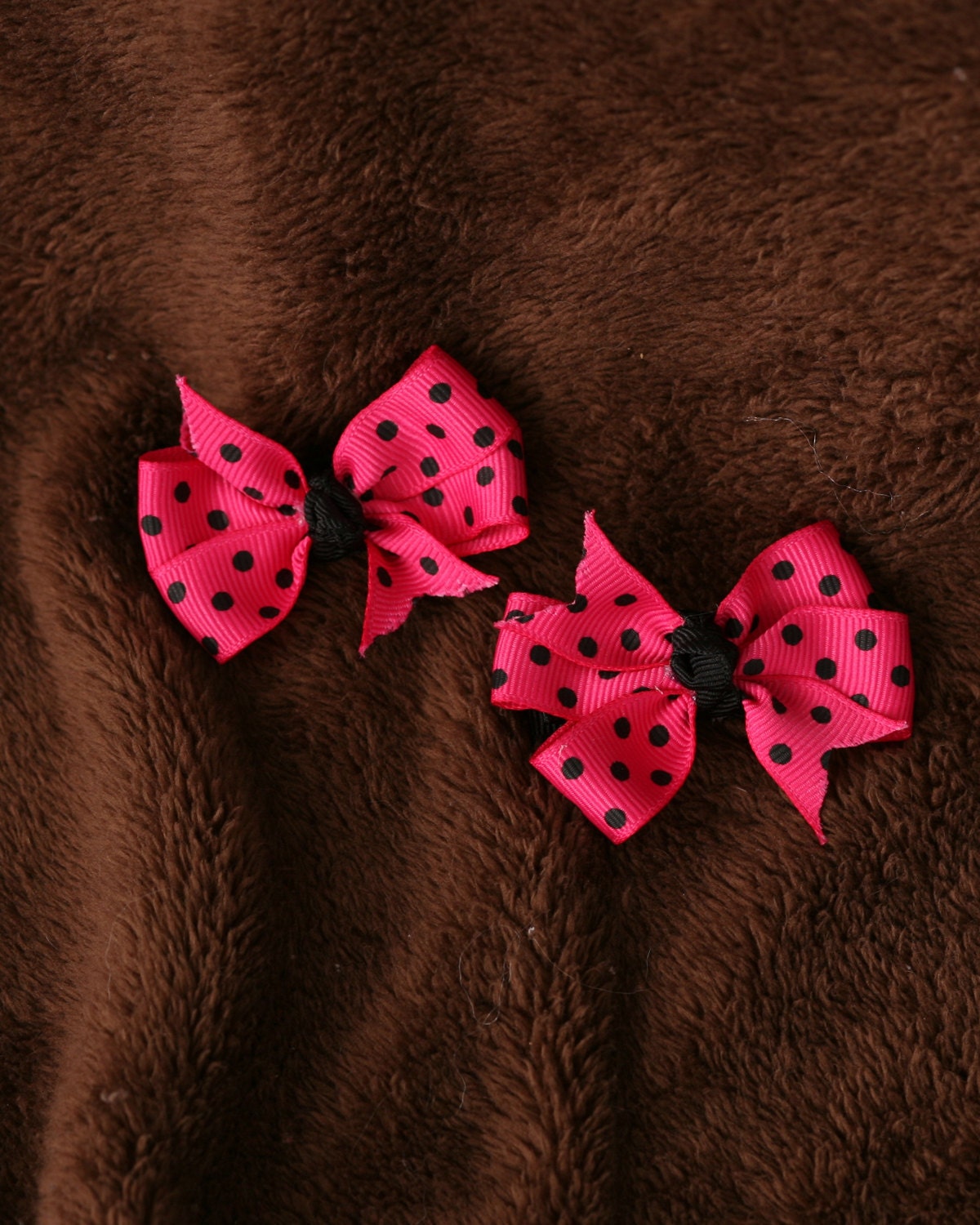 Pink and Black Polka Dot Small Hair Bows Set of 2