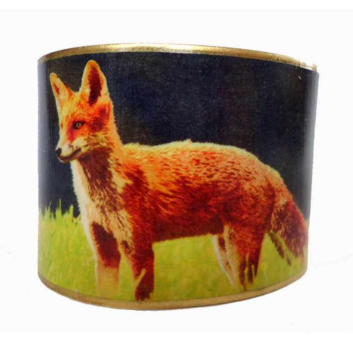 Red Fox Brass Cuff Bracelet Vintage Style