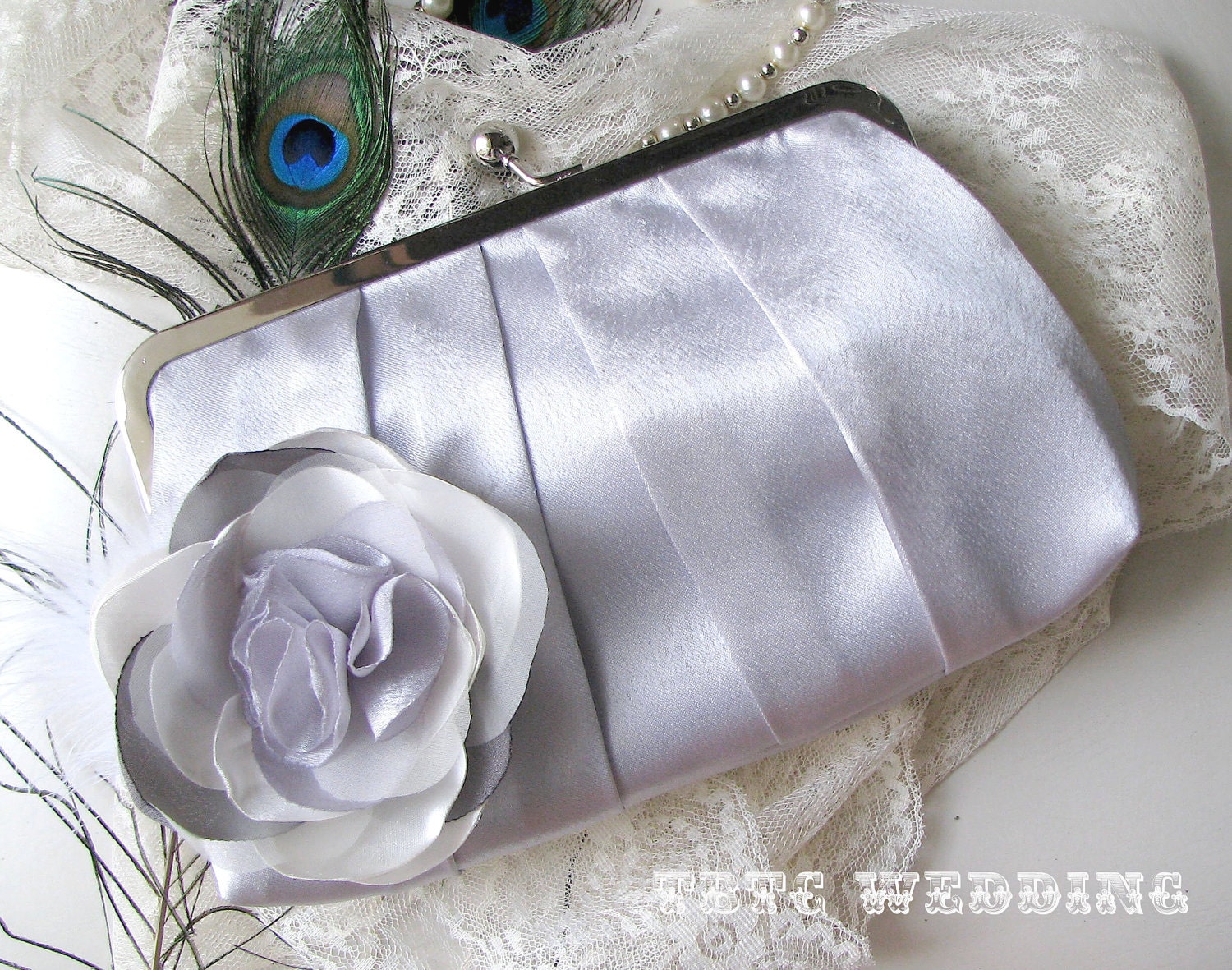 Silver Satin Bridal Clutch-6 inches