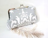 Gray Damask Bridal and Bridesmaid Clutch Purse