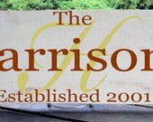 Last Name with Underlay of Intial plus Est. Date Sign 7.5x19" In Your Choice of Colors, Perfect for A Wedding Gift
