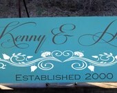 Decorative Couple First Name With Swirly Heart Embelishment and Established Date 7 1/4x 19" sign Great Wedding Gift