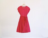 Dress- cranberry red pink v-neck dress with pleated skirt