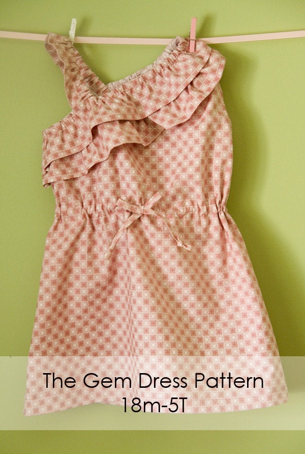 Girl's Dress PDF Sewing Pattern - The Gem One Shoulder Ruffled Dress Size 18m-5T