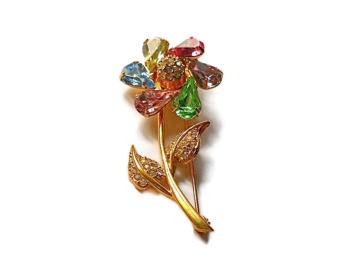 Vintage Joan Rivers Spinning Rhinestone Flower  Pin