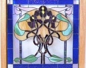 Stained glass panel window iris Art Nouveau stained glass window panel window hanging beveled glass large stained glass flower