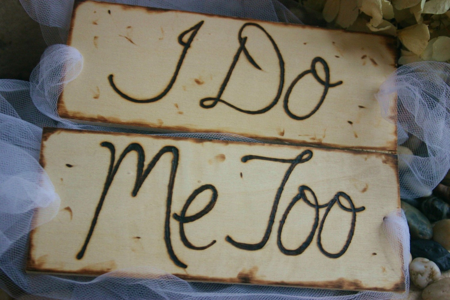 Rustic Wedding Decor Chair Signs I Do - Me Too Rustic Chic Wedding Decorations with Beautiful Tulle Set of 2