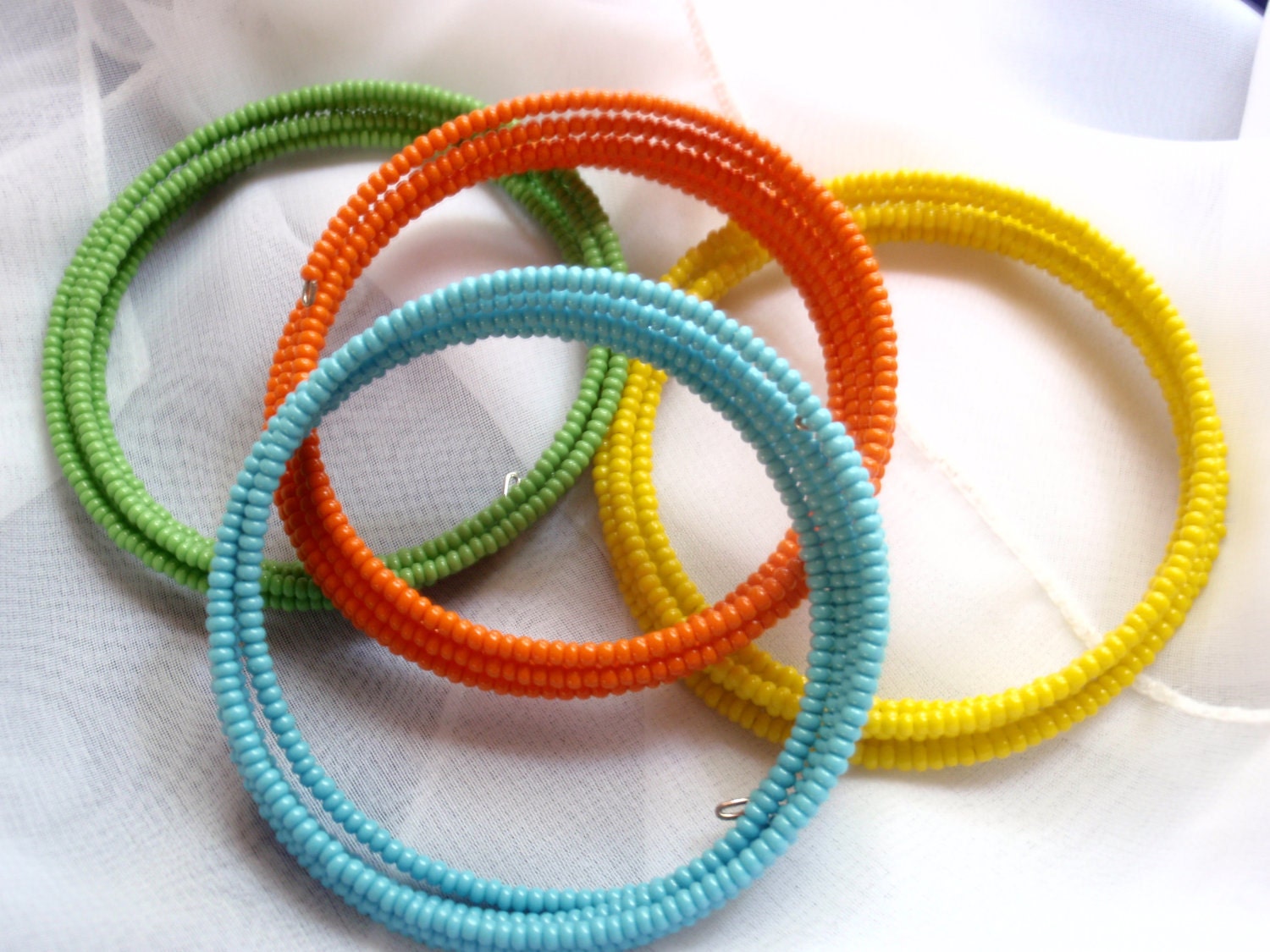 Summer Bracelets - Southwestern Seed Bead Memory Wire Bracelets in Beautiful Colors Set of 4, Graduation Gift, Teen Jewelry... Bracelets