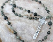 Traditional Catholic rosary, silver, green and gray, great gift for your loved-one's first communion