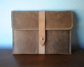 CASE Leather iPad tablet sleeve in brown and tan, with EcoFi felt lining
