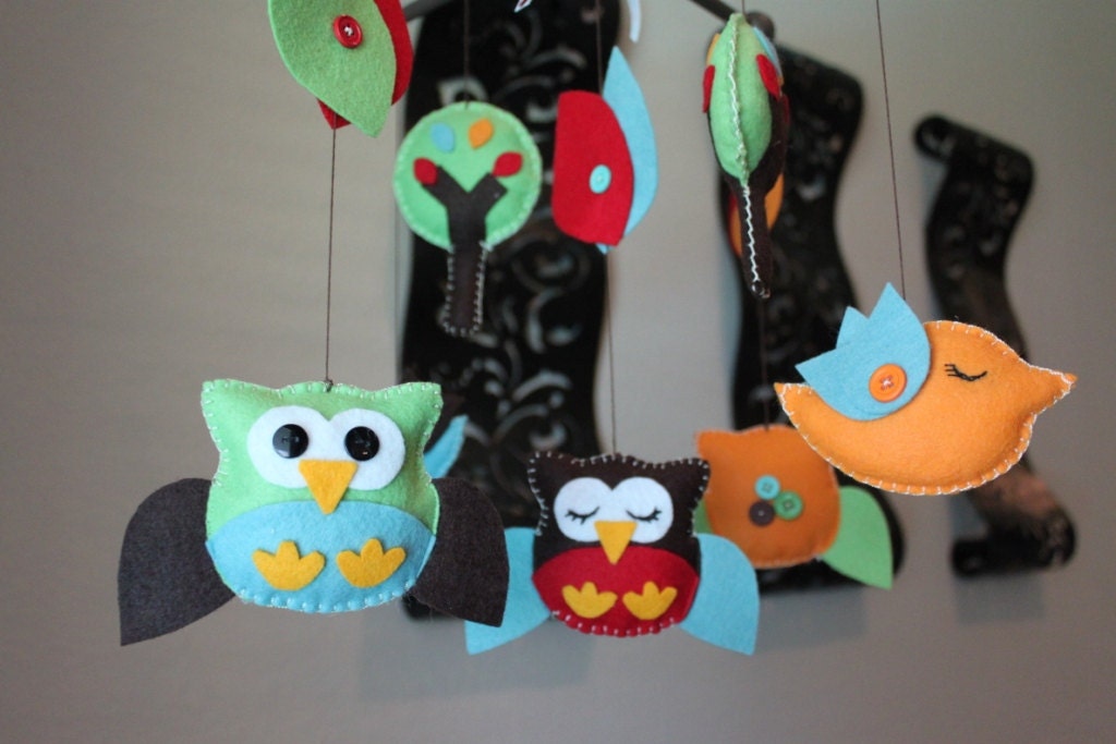 Baby Crib Mobile - Baby Mobile - Owl Baby Mobile "Ski Hop Treetop Friends Matching Mobile" Owl and Birds Mobile - Crib Mobile