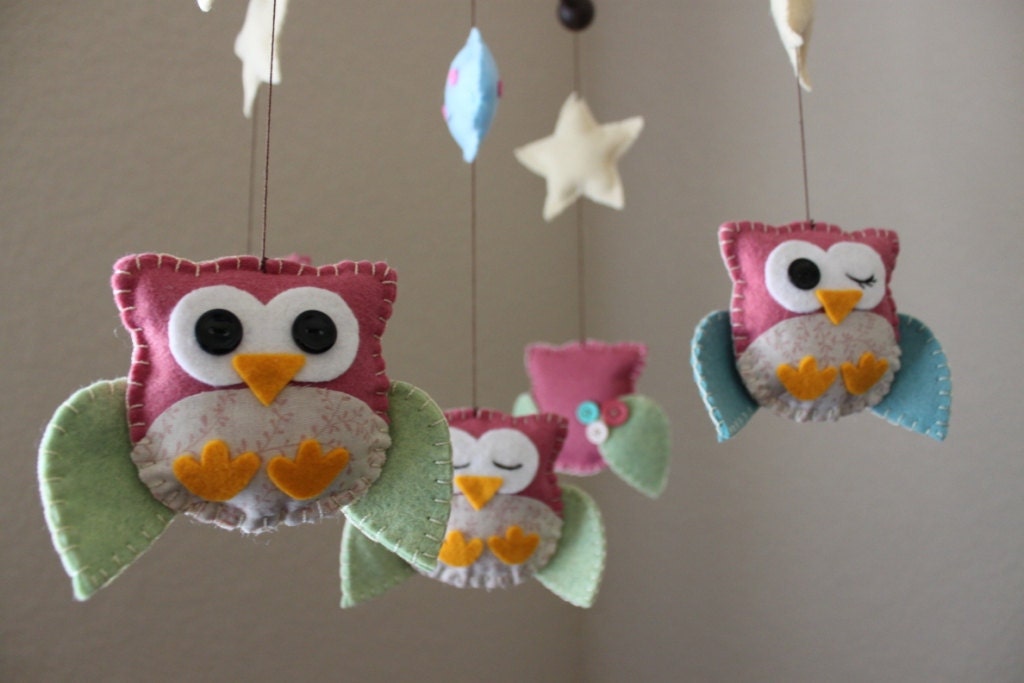 Baby Crib Mobile - Baby Mobile - Nursery Owl Mobile "Five Owls in the night" (You can pick your colors) Mobile - Crib Mobile
