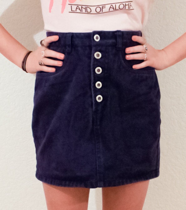 SALE - Vintage purple HIGH WAIST denim pencil skirt with Button Down Fly 25