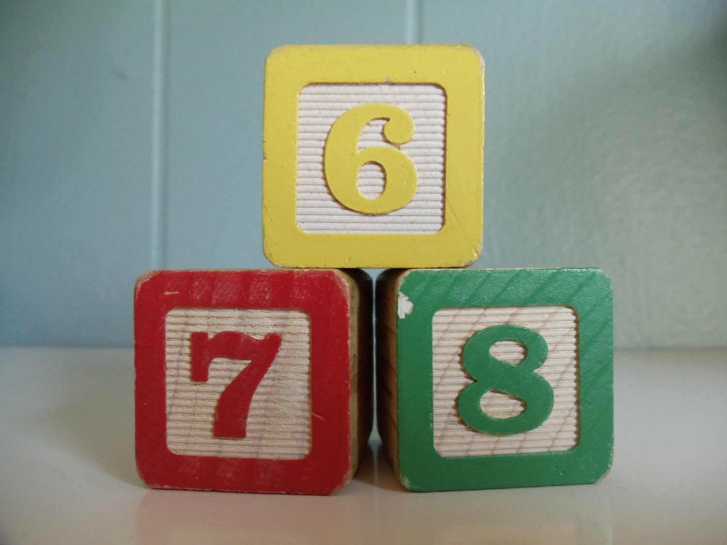 Vintage 1986 Set of Three Wooden Numbers Blocks