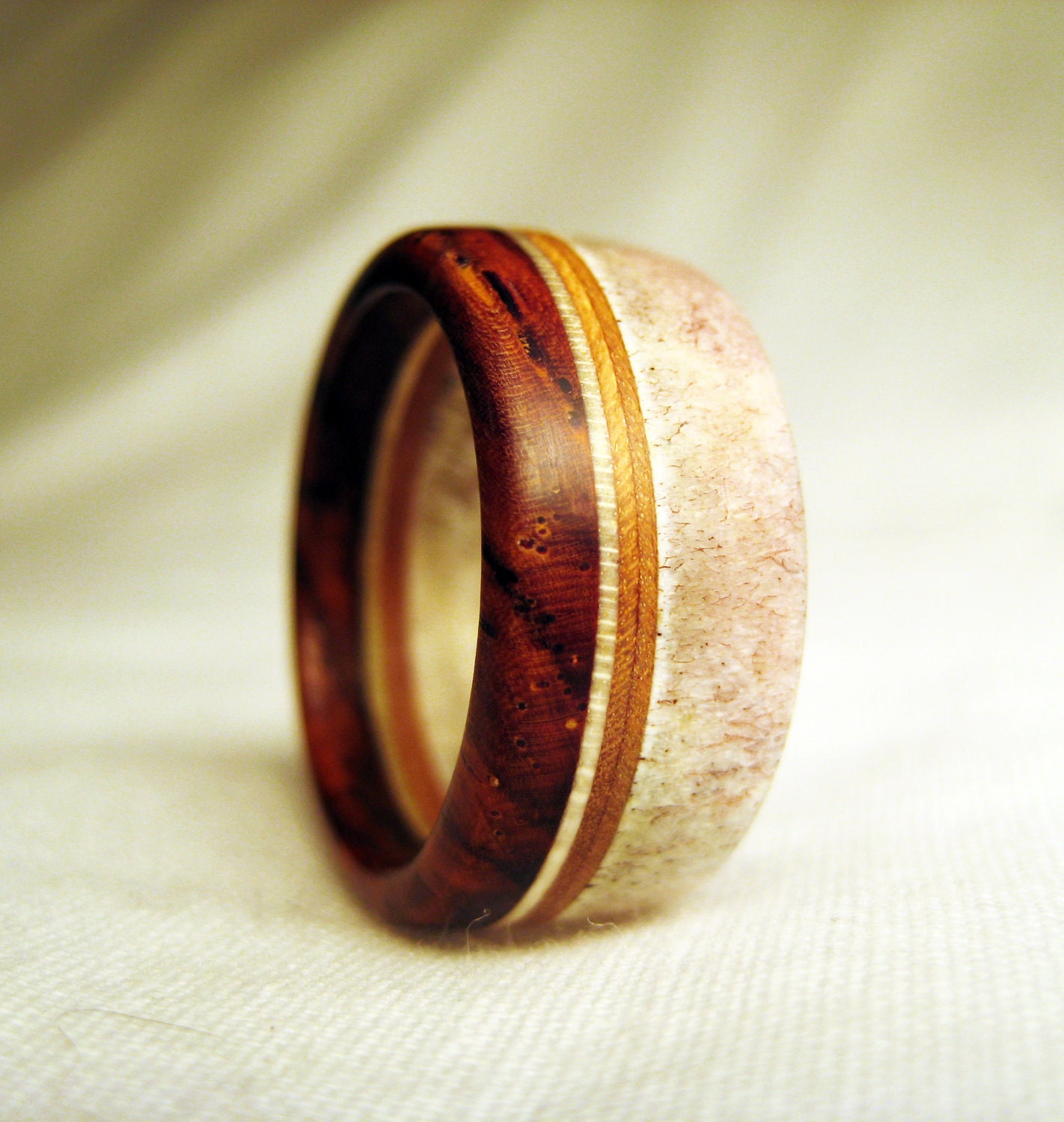 Deer Antler with Cocobolo and Mahogany Wood Ring