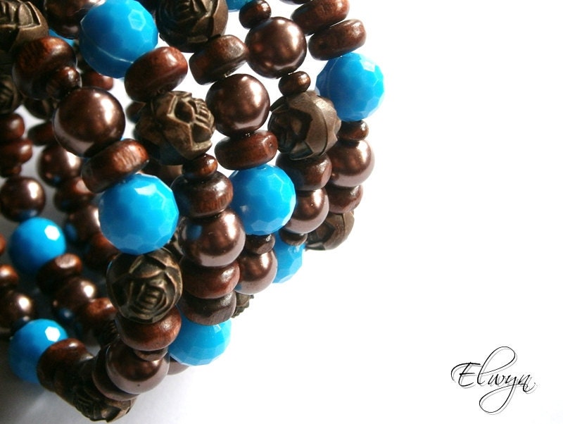 Brown Turquoise Bracelet, Memory Wire Bracelet, Wrap Bracelet, Beaded, Coil, Unique