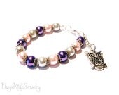 Little Girls Jewelry, Owl, Pearls, Pink, Purple, Kids Jewelry, Child Bracelet, Flower Girl