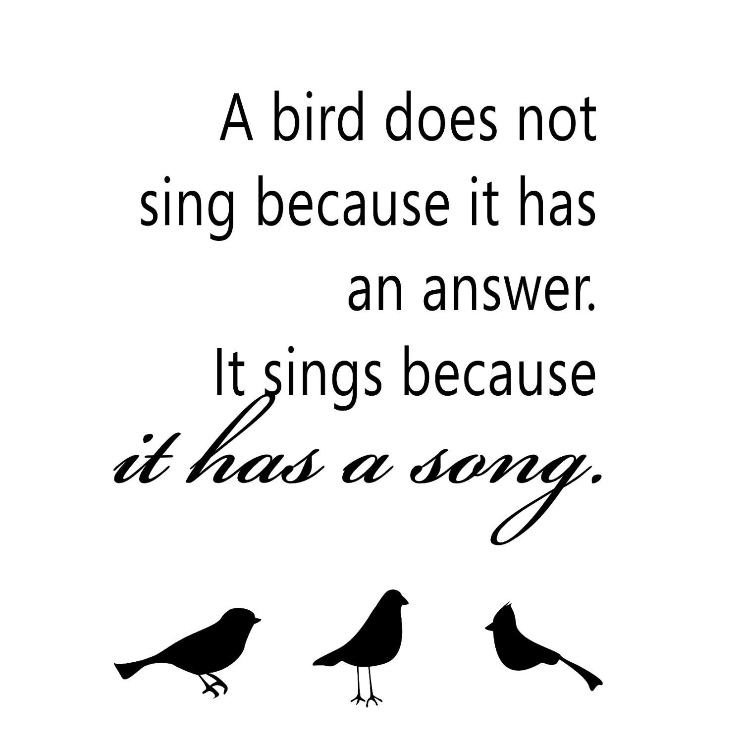 A bird...Sings Because It Has a Song - Inspirational Vinyl Decal Sticker For Smooth Surface Large 22"w x 20"t  TV