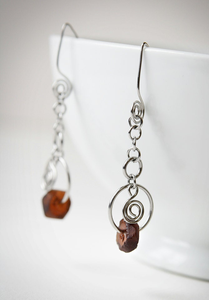 beaded dangle earrings metalwork - bottle glass beads