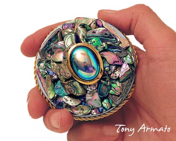 ABALONE SHELL Jeweled Treasure Box, With A Free Gift Inside
