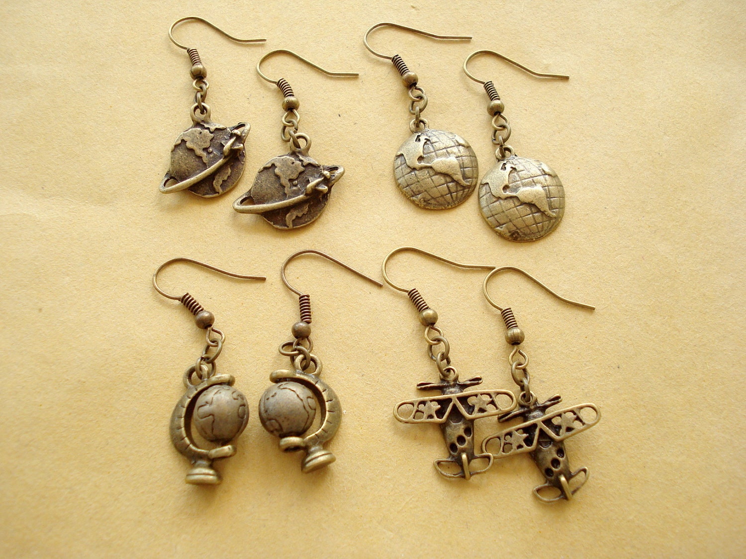 4 Pairs of Around the World Earrings / Antiqued Bronze