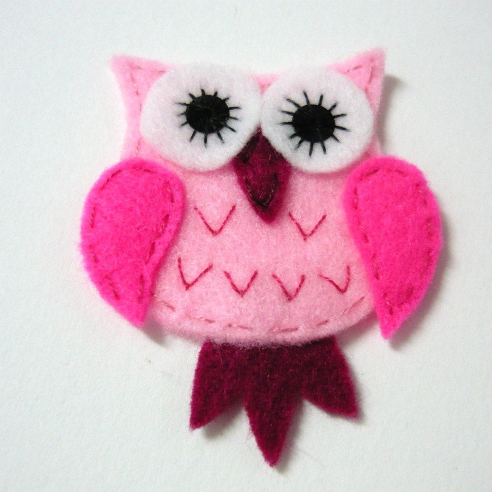 1pc - Pink Sparkling Eye Owl Felt Applique - 60x50mm - made to order