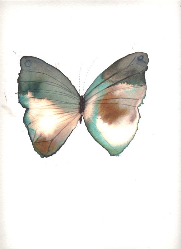 SPRING SALE large green butterfly with white and orange brown markings original watercolour painting - AMOMA