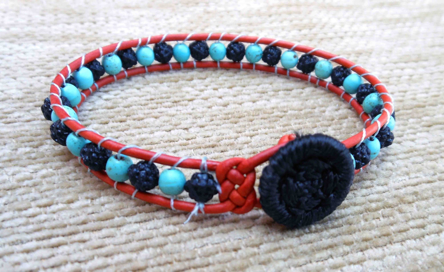 Turquoise and Black Beaded Leather Chan Luu Bracelet Free shipping