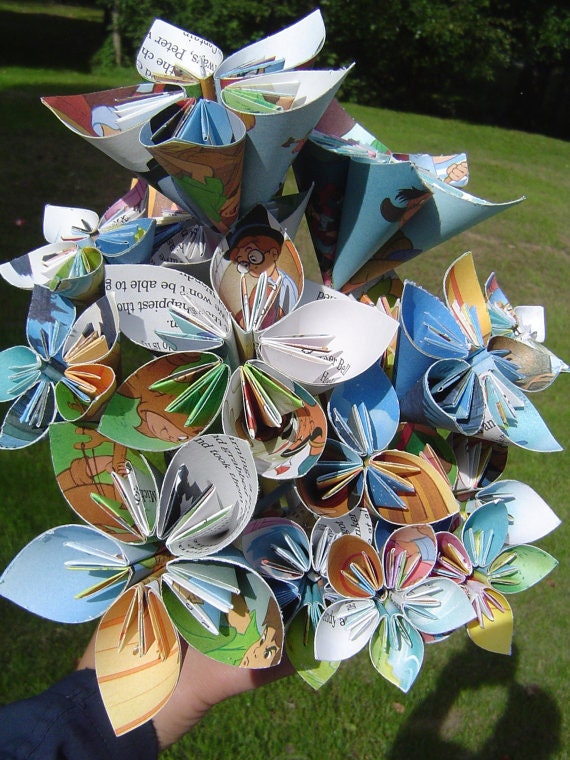 Upcycled Peter Pan Paper Flower Bouquet, Origami Kusudama Flowers, Perfect For Birthdays, Home Decor, Showers, etc