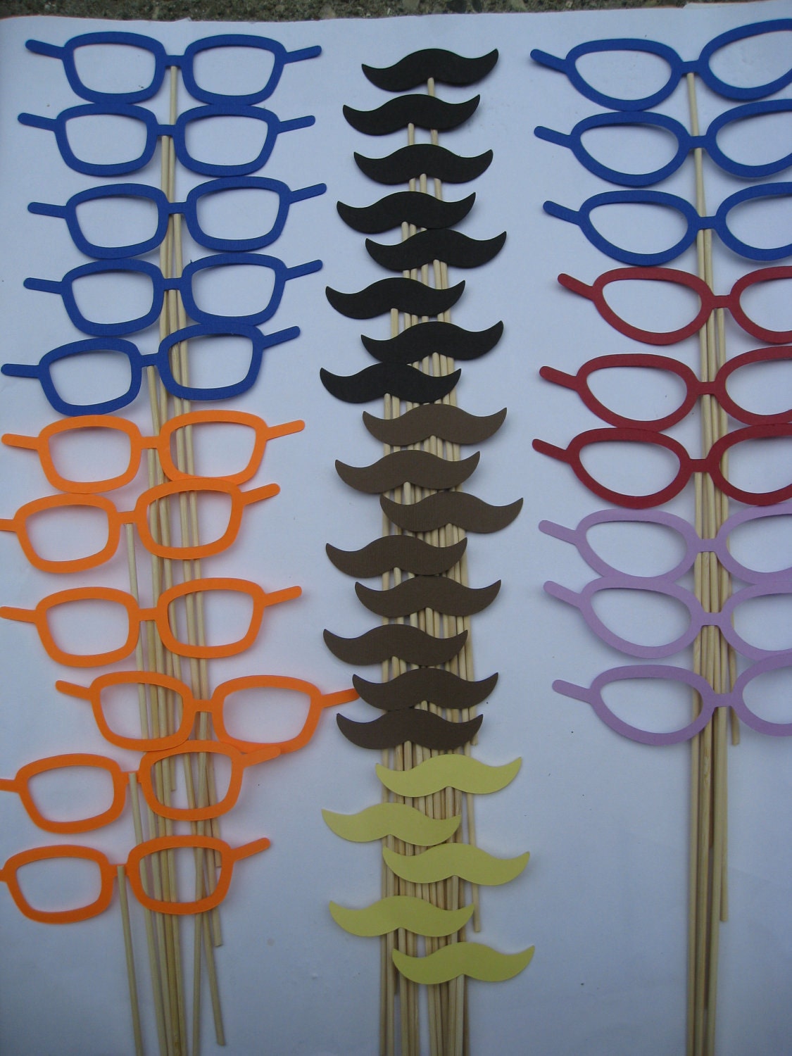 Paper Mustache & Glasses Party Favors. Photo Prop. 41 Pieces. ANY COLOR Available. Special Orders Welcome.