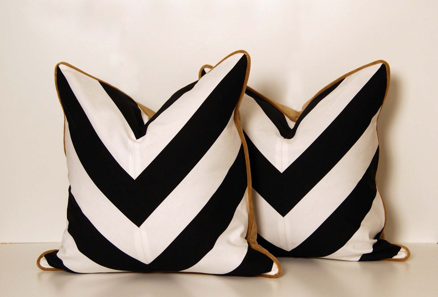 B&W Chevron Pillows with Gold Velour Backing