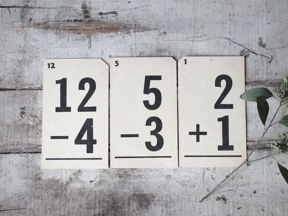 Vintage Math Flash Cards, Set of Three