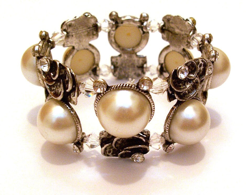 Pearl Floral Bracelet Silver Jewelry Wedding Special Occasion