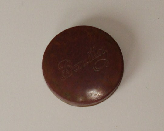 Antique Brass Compact-Bonicilla Etched On Top-Rouge Compact.