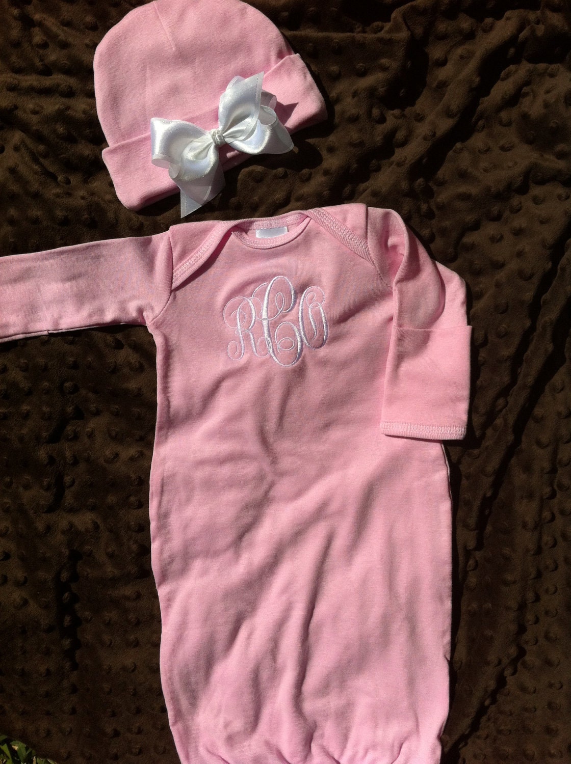 Personalized Infant Gown and Hat - Newborn Gown - Monogrammed Baby Gift - Baby Girl or Baby Boy