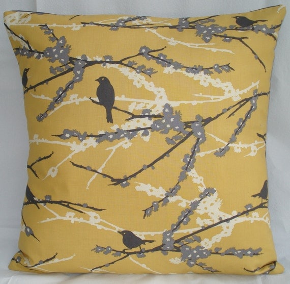 Pillow cover 18 x 18 in Joel Dewberry's Sparrows in vintage yellow from the Aviary Collection
