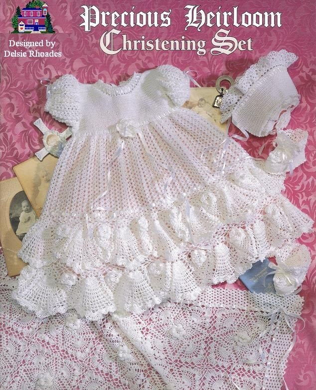 Crochet Christening  Gown Outfit - Baby dress blanket and booties pdf e pattern by Delsie Rhoades