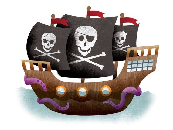 Pirate Bedroom Decor - Pirate Ship Poster 8 X 10