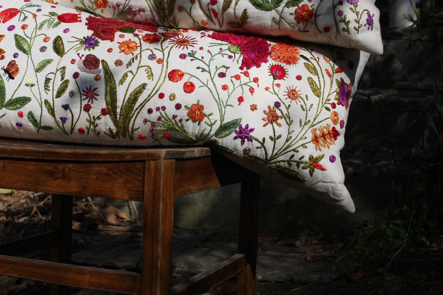 SPRING RITE -  Hand  Embroidered Pillowcase