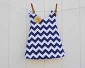 Modern Classic Pinafore in Navy Chevron