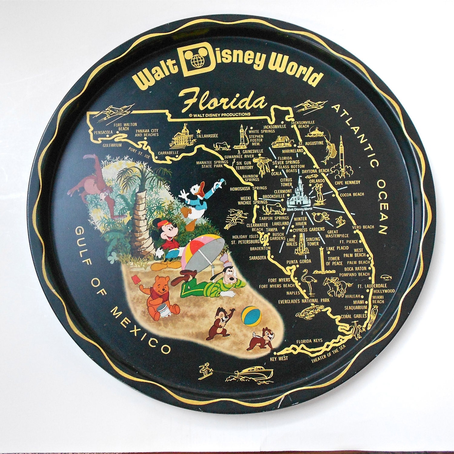 Vintage Circa 1970s Walt Disney World Florida Souvenir Tray