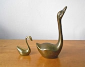 Vintage Brass Mother and Baby Swan Pair