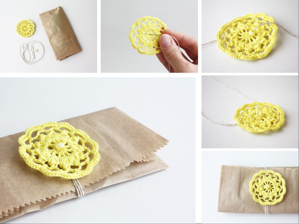 Yellow decor Crochet flower appliques for gift wrapping Garland making Scrapbooking Jewelry making Easter decoration embellishment lace