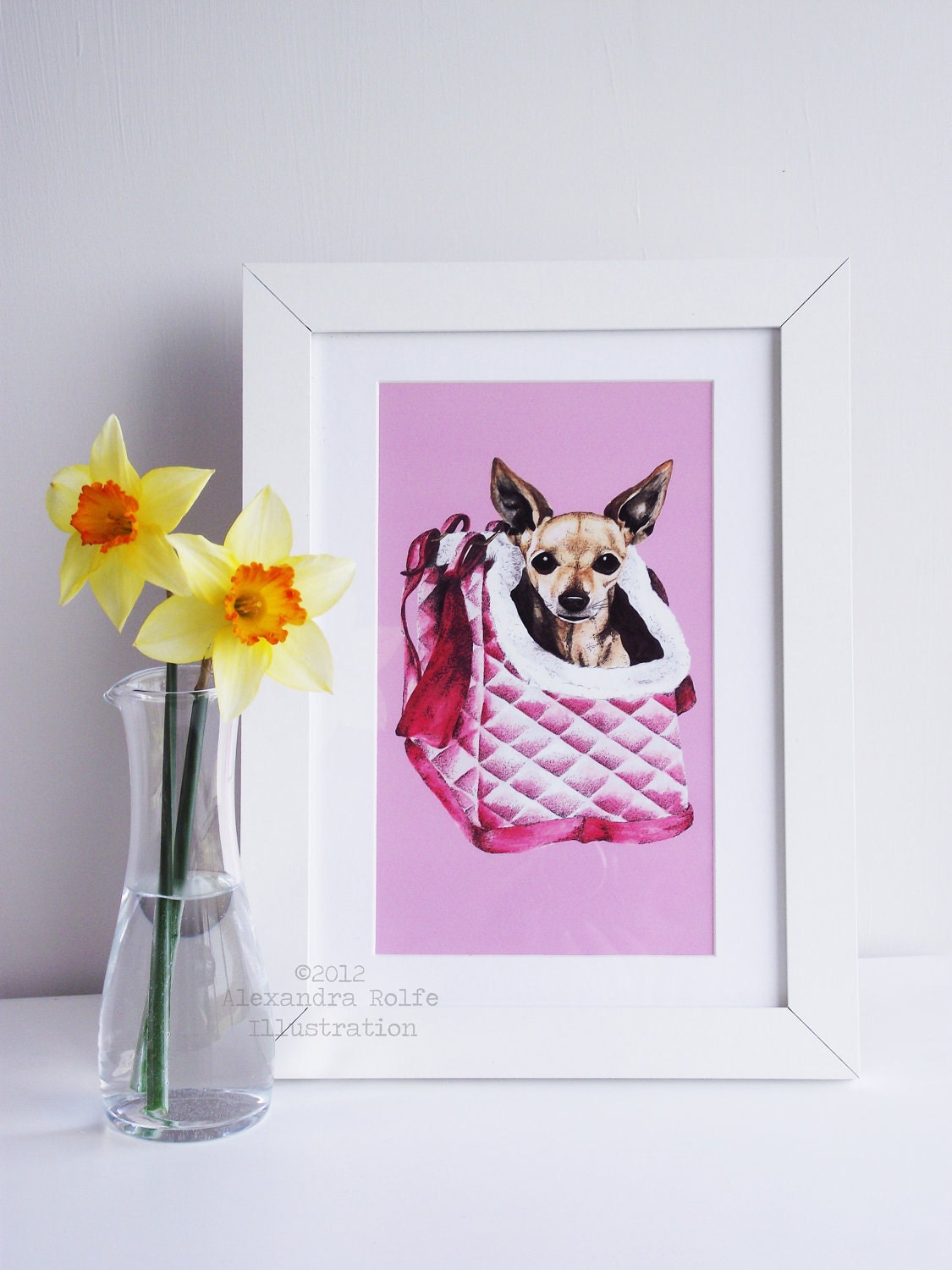 Dog, Chihuahua in a bag illustration 8 x 11 wall art print